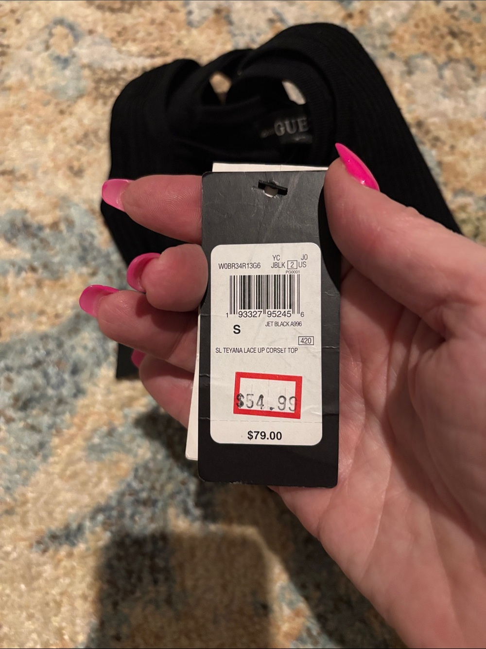 Guess Black Ribbed Lace-Up Crop Top - Picture 3 of 3